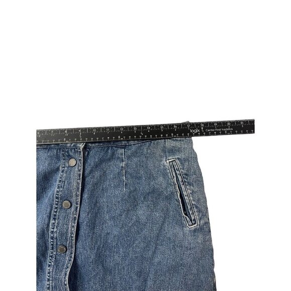 Vtg Skort Button Snap Front Denim Jean Mini Skirt Sz 16 90s Y2K Sporty Grunge - Picture 9 of 10